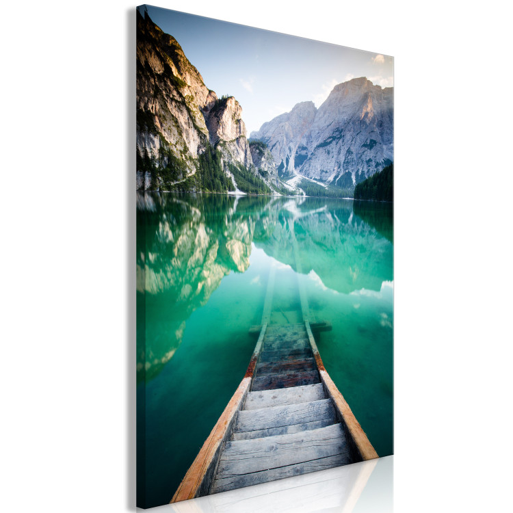Canvas Art Print Beginning of Adventure (1-piece) Vertical - old stairs and mountain landscape 138793 additionalImage 2