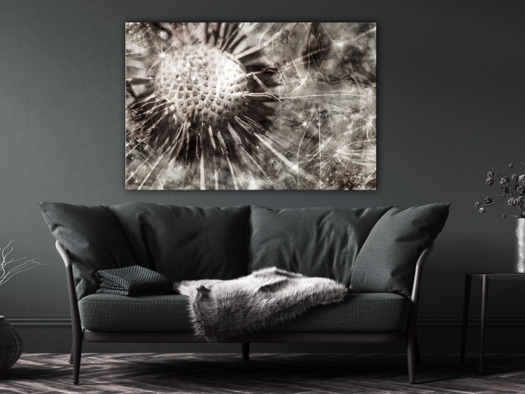 Canvas Print Dandelion in Grays (1-piece) Wide - field flower in sepia 142693 additionalImage 3