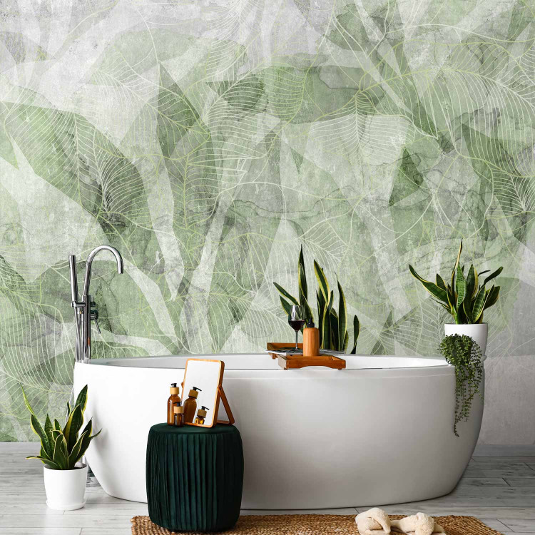 Wall Mural Abstract shadow - interlaced shapes and outline of leaves - green 144693 additionalImage 8