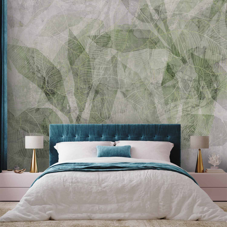 Wall Mural Abstract shadow - interlaced shapes and outline of leaves - green 144693 additionalImage 2