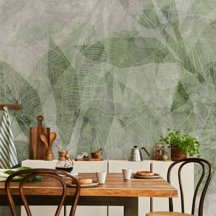 Wall Mural Abstract shadow - interlaced shapes and outline of leaves - green 144693 additionalImage 6