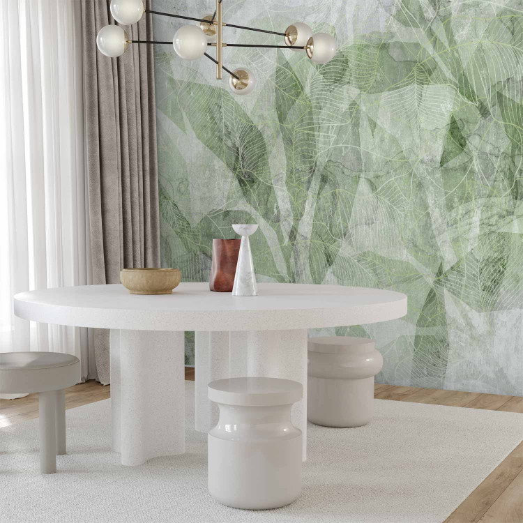 Wall Mural Abstract shadow - interlaced shapes and outline of leaves - green 144693 additionalImage 7