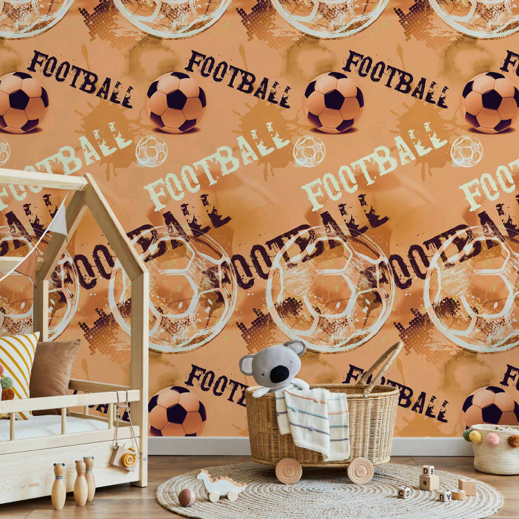 Modern Wallpaper For a Sports Lover - Graphics and Inscriptions with a Football - Orange 146293