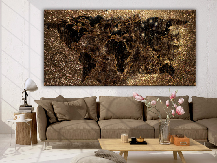 Canvas Exclusive World Map (1-piece) - continents against a golden background 148893 additionalImage 3