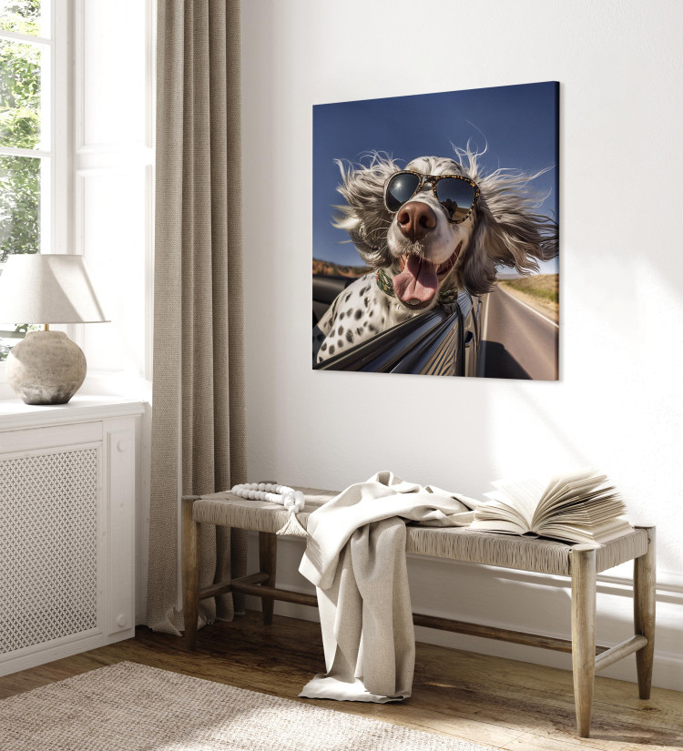 Canvas Art Print AI English Setter Dog - Animal With Glasses Riding in a Car - Square 150193 additionalImage 5