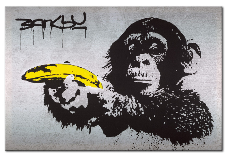 Large canvas print Stop or the monkey will shoot! (Banksy) [Large Format] 150993