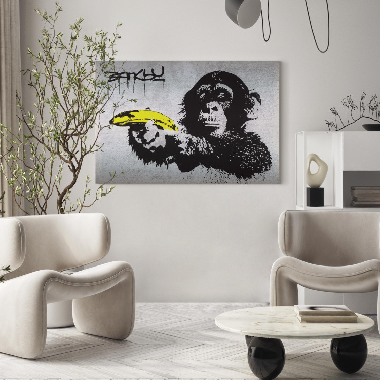Large canvas print Stop or the monkey will shoot! (Banksy) [Large Format] 150993 additionalImage 4