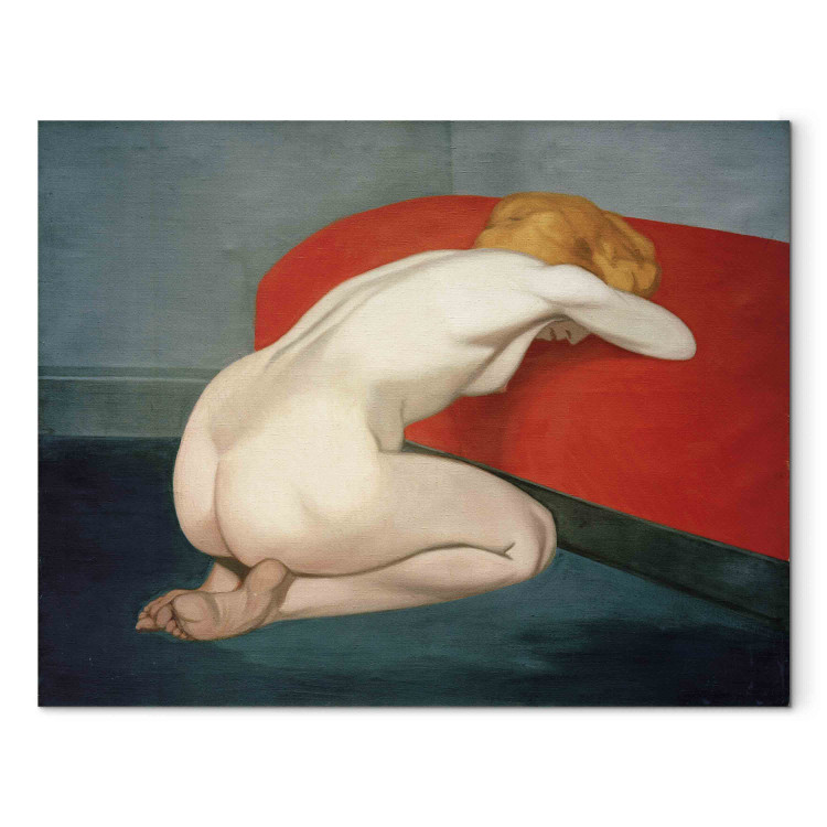 Reproduction Painting Femme nue agenouillée devant un canapé rouge 159393