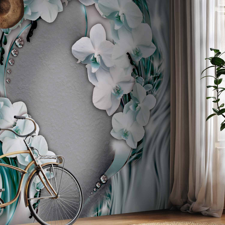 Wall Mural Abstraction - Orchid Flowers with Pearls on Blue Shades Background 60793 additionalImage 7