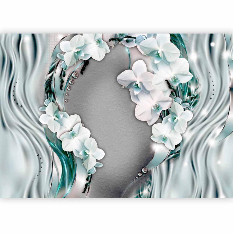 Wall Mural Abstraction - Orchid Flowers with Pearls on Blue Shades Background 60793 additionalImage 1
