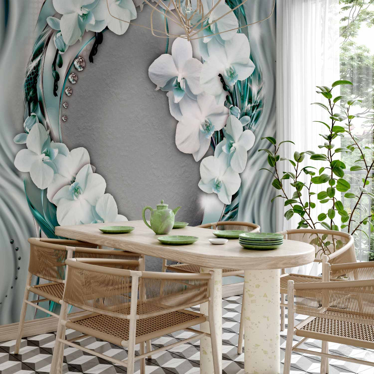 Wall Mural Abstraction - Orchid Flowers with Pearls on Blue Shades Background 60793 additionalImage 4