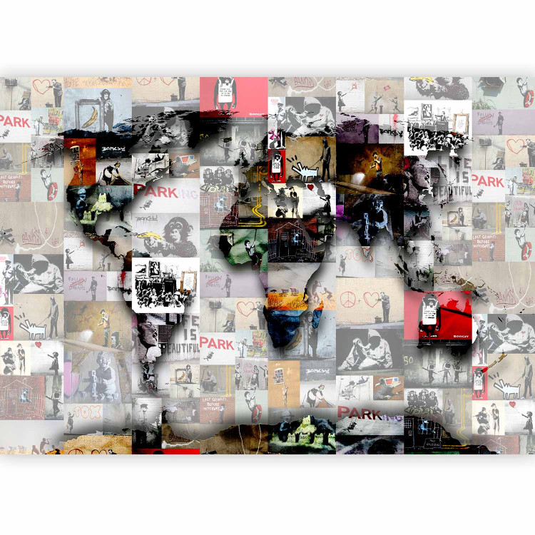 Wall Mural Street art and Banksy - map of the world in the form of a collage composed of murals 92593 additionalImage 1