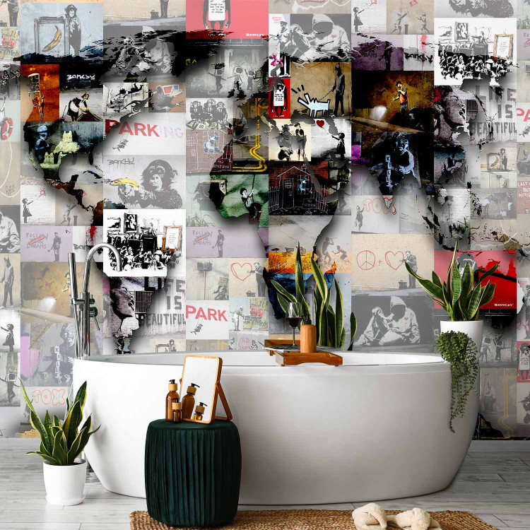 Wall Mural Street art and Banksy - map of the world in the form of a collage composed of murals 92593 additionalImage 8