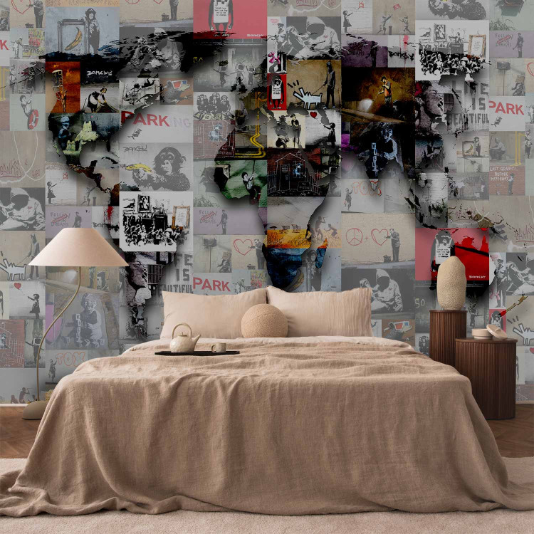Wall Mural Street art and Banksy - map of the world in the form of a collage composed of murals 92593 additionalImage 2