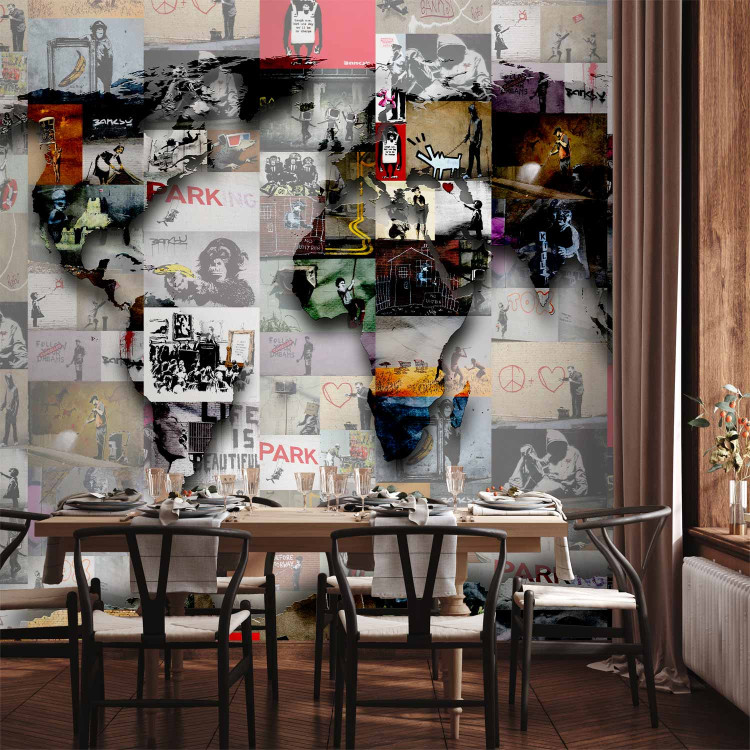 Wall Mural Street art and Banksy - map of the world in the form of a collage composed of murals 92593 additionalImage 4