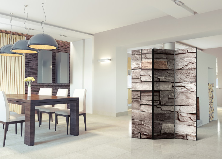 Room Divider Screen Wall of Silence - architectural brown texture of stone bricks 95493 additionalImage 2