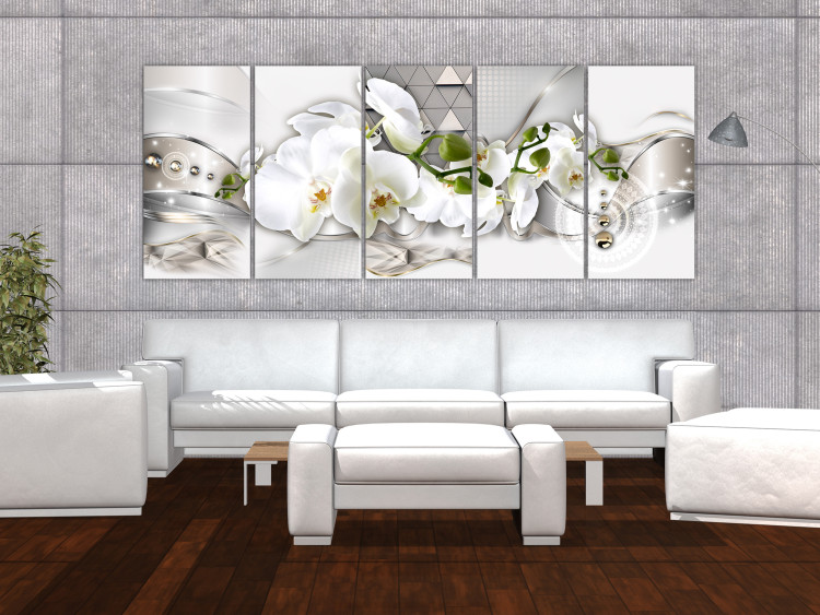 Canvas Art Print Beautiful Orchids (5-piece) - White Flowers and Geometric Figures 105004 additionalImage 3