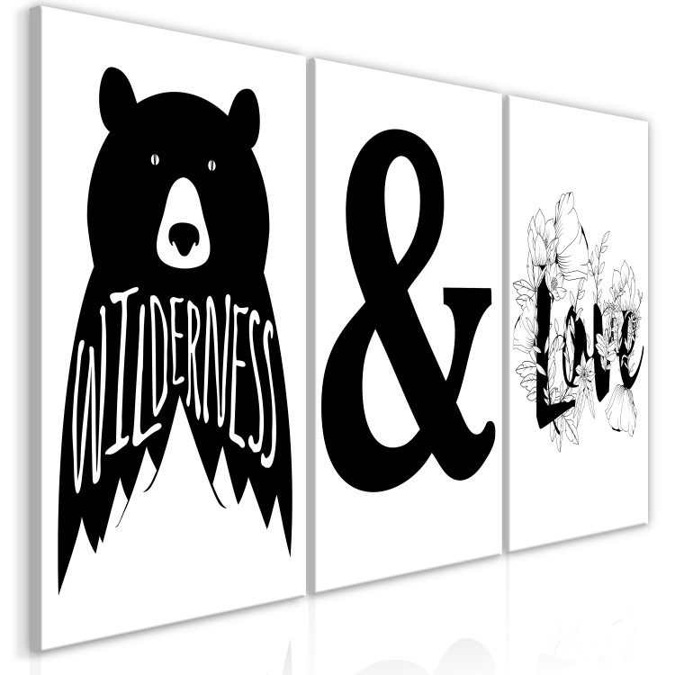 Canvas Art Print Wildlife and love - black and white graphics with a bear and flowers 117104 additionalImage 2