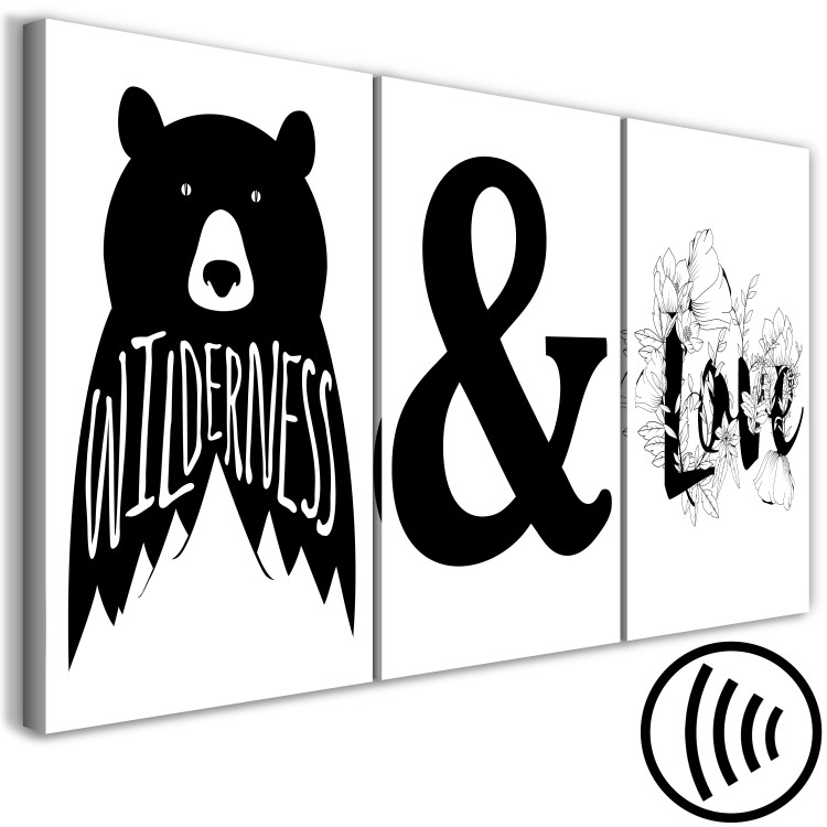 Canvas Art Print Wildlife and love - black and white graphics with a bear and flowers 117104 additionalImage 6