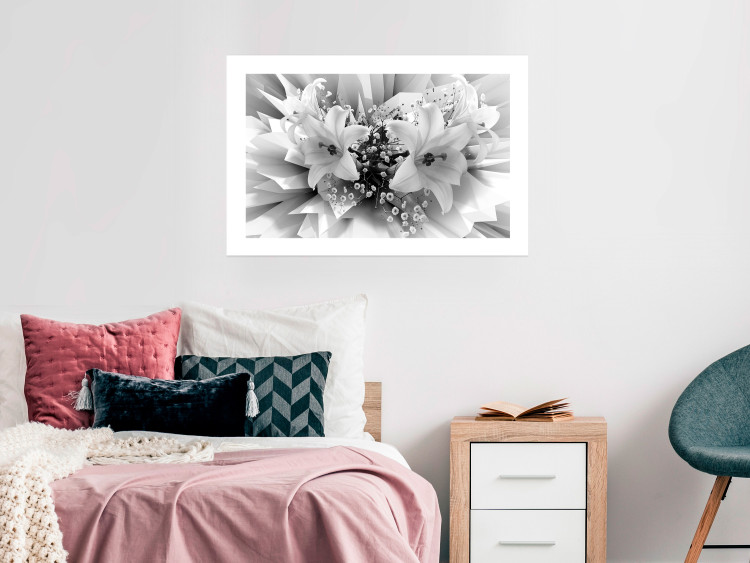 Wall Poster Geometric Bouquet - black and white unique abstraction in lily flowers 117204 additionalImage 2