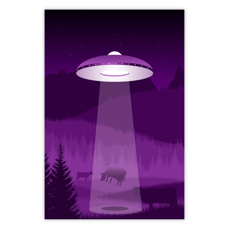 Wall Poster Abduction - purple fantasy with a spaceship and animals 118004