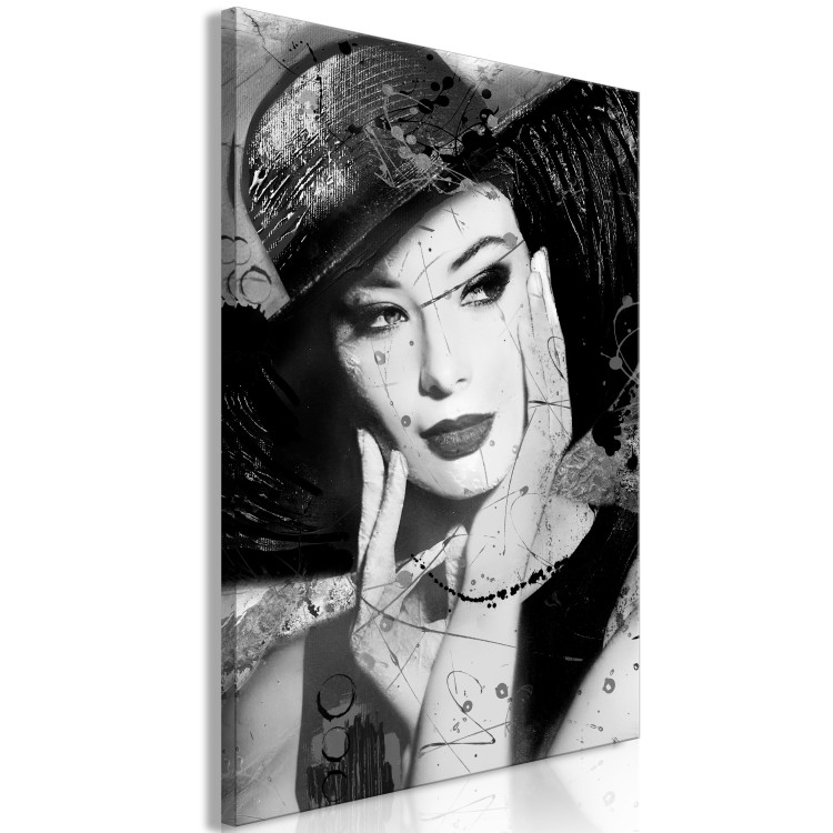 Canvas Art Print Woman with hat - black and white retro portrait of a woman 123904 additionalImage 2