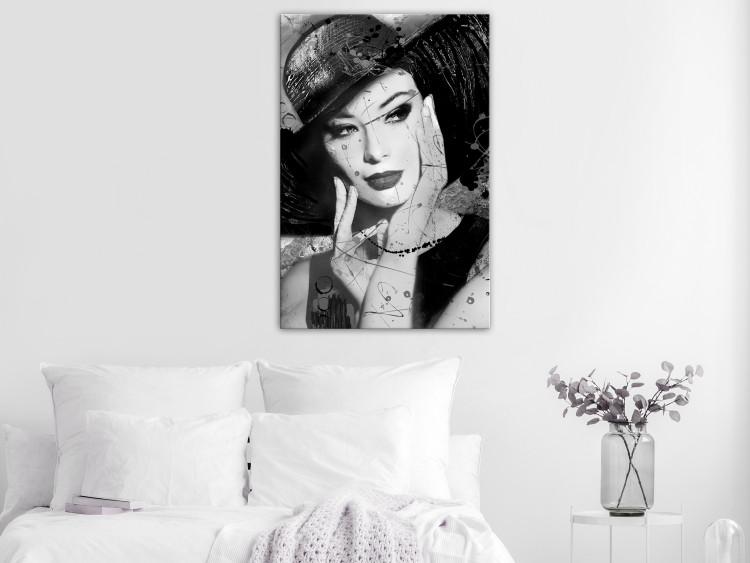 Canvas Art Print Woman with hat - black and white retro portrait of a woman 123904 additionalImage 3