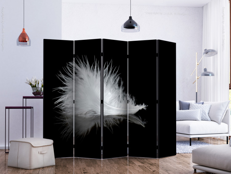 Room Divider Fleeting Moment II (5-piece) - black and white composition with a feather 124204 additionalImage 2