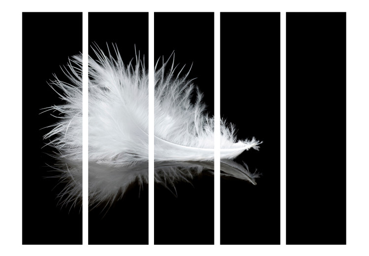 Room Divider Fleeting Moment II (5-piece) - black and white composition with a feather 124204 additionalImage 3