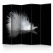 Room Divider Fleeting Moment II (5-piece) - black and white composition with a feather 124204