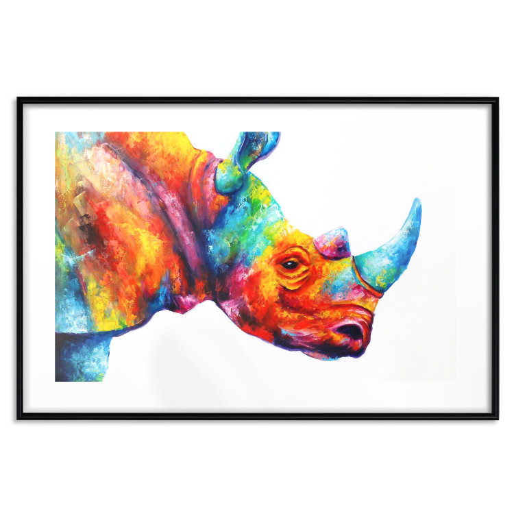 Poster Rainbow Rhinoceros - colorful and abstract animal on a white background 127204 additionalImage 15