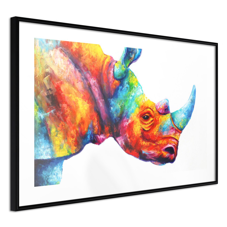 Poster Rainbow Rhinoceros - colorful and abstract animal on a white background 127204 additionalImage 8