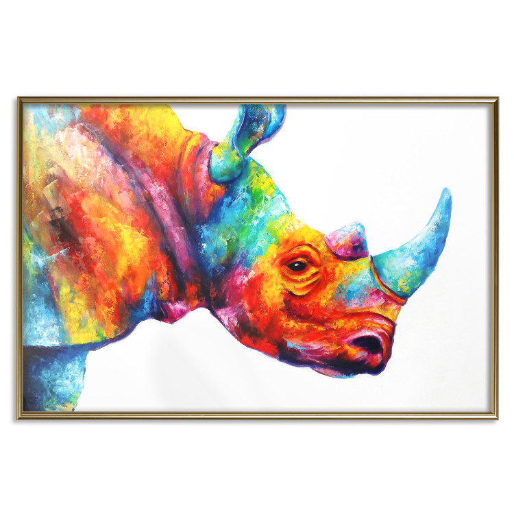 Poster Rainbow Rhinoceros - colorful and abstract animal on a white background 127204 additionalImage 21