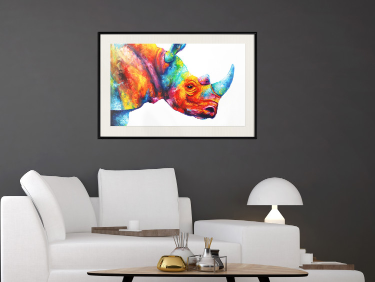 Poster Rainbow Rhinoceros - colorful and abstract animal on a white background 127204 additionalImage 24