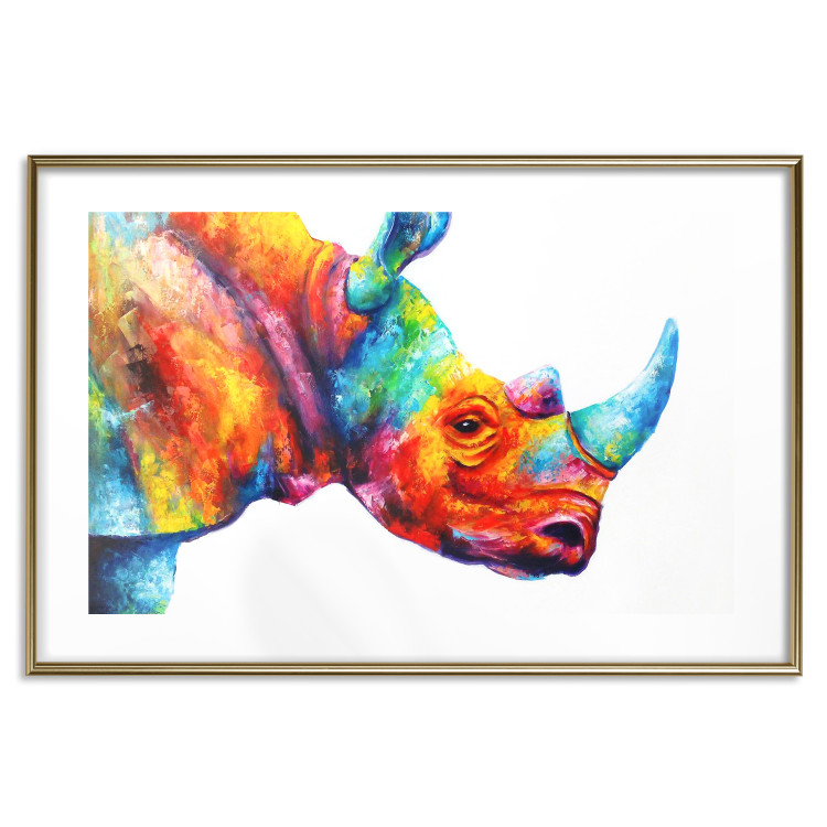 Poster Rainbow Rhinoceros - colorful and abstract animal on a white background 127204 additionalImage 16