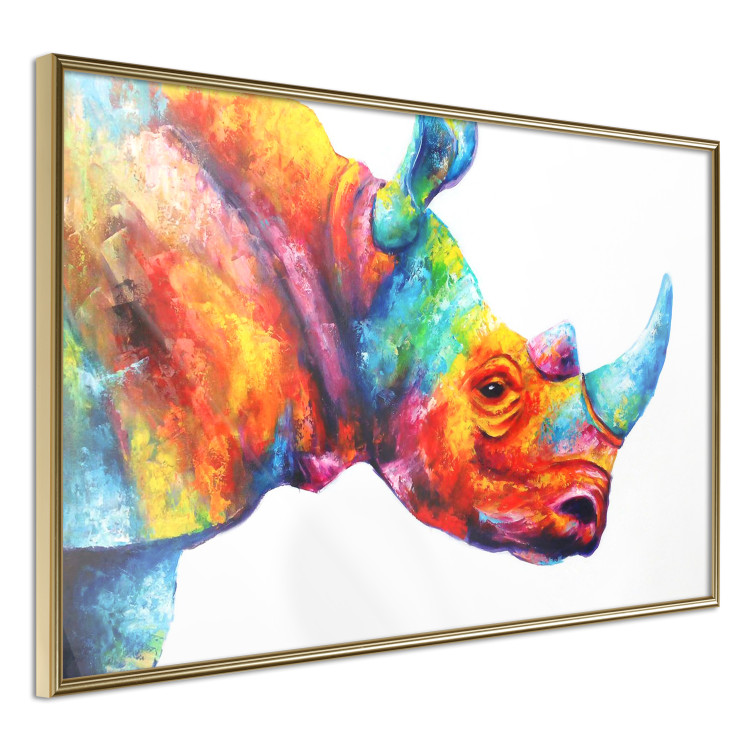 Poster Rainbow Rhinoceros - colorful and abstract animal on a white background 127204 additionalImage 14