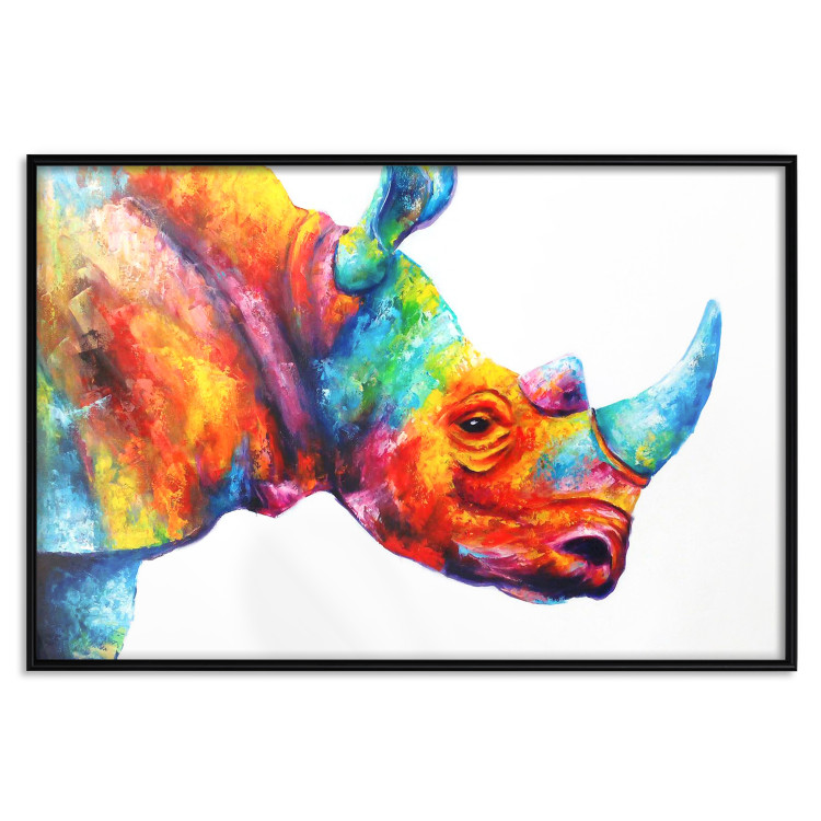 Poster Rainbow Rhinoceros - colorful and abstract animal on a white background 127204 additionalImage 18