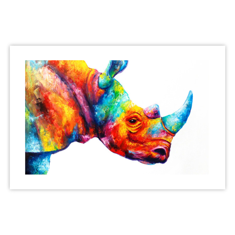 Poster Rainbow Rhinoceros - colorful and abstract animal on a white background 127204 additionalImage 25
