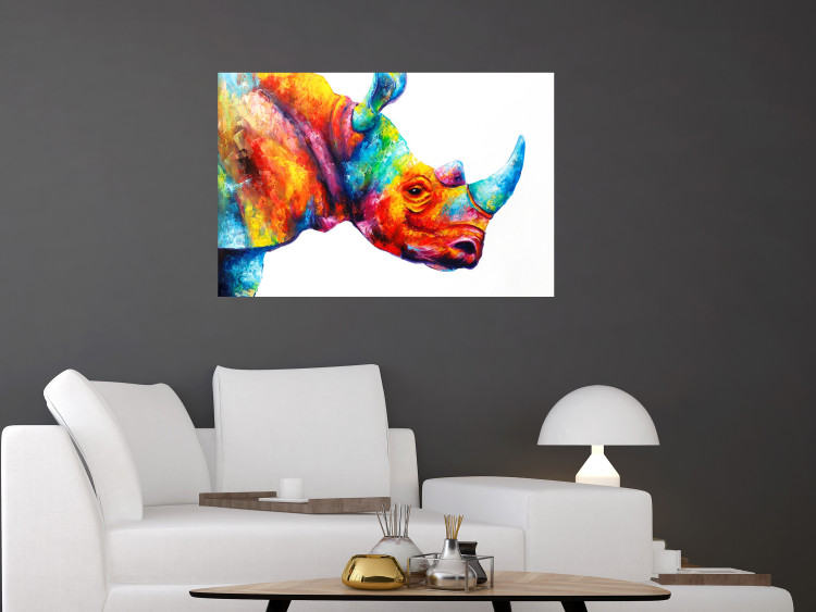 Poster Rainbow Rhinoceros - colorful and abstract animal on a white background 127204 additionalImage 2