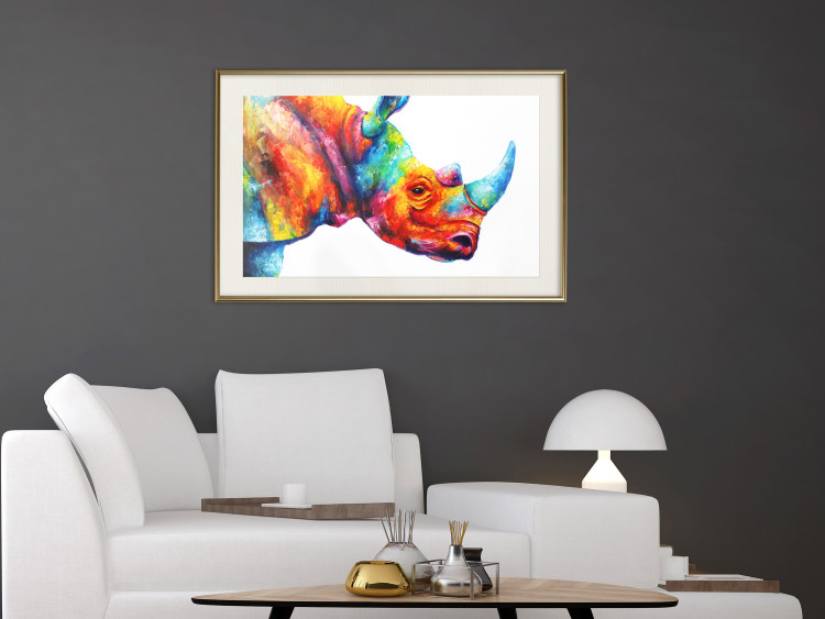 Poster Rainbow Rhinoceros - colorful and abstract animal on a white background 127204 additionalImage 22