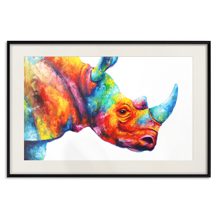 Poster Rainbow Rhinoceros - colorful and abstract animal on a white background 127204 additionalImage 19
