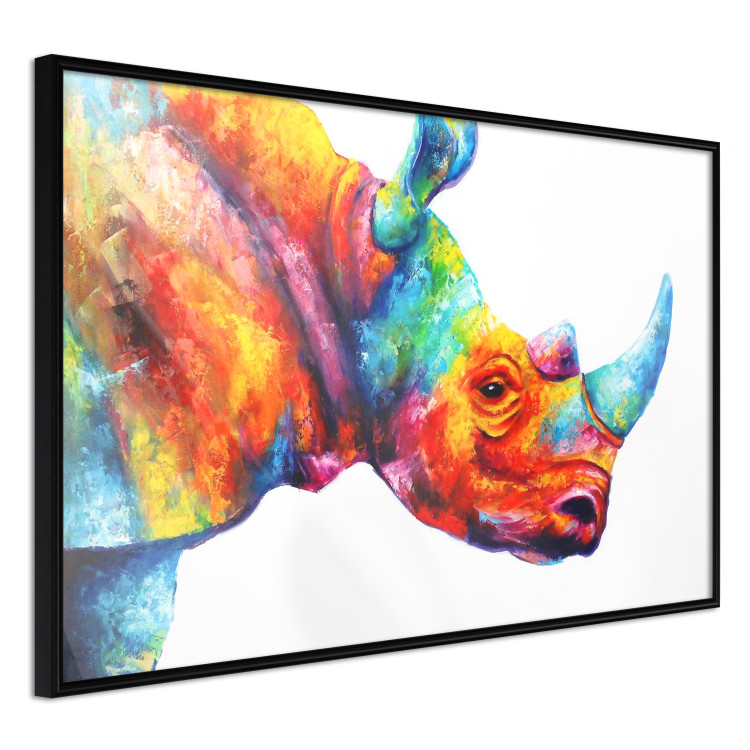 Poster Rainbow Rhinoceros - colorful and abstract animal on a white background 127204 additionalImage 11