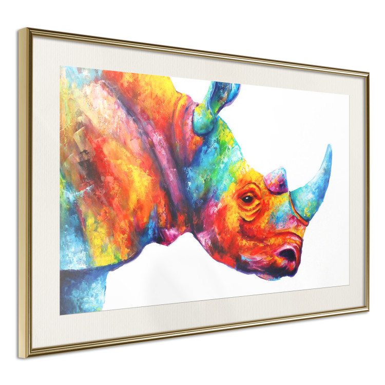 Poster Rainbow Rhinoceros - colorful and abstract animal on a white background 127204 additionalImage 3