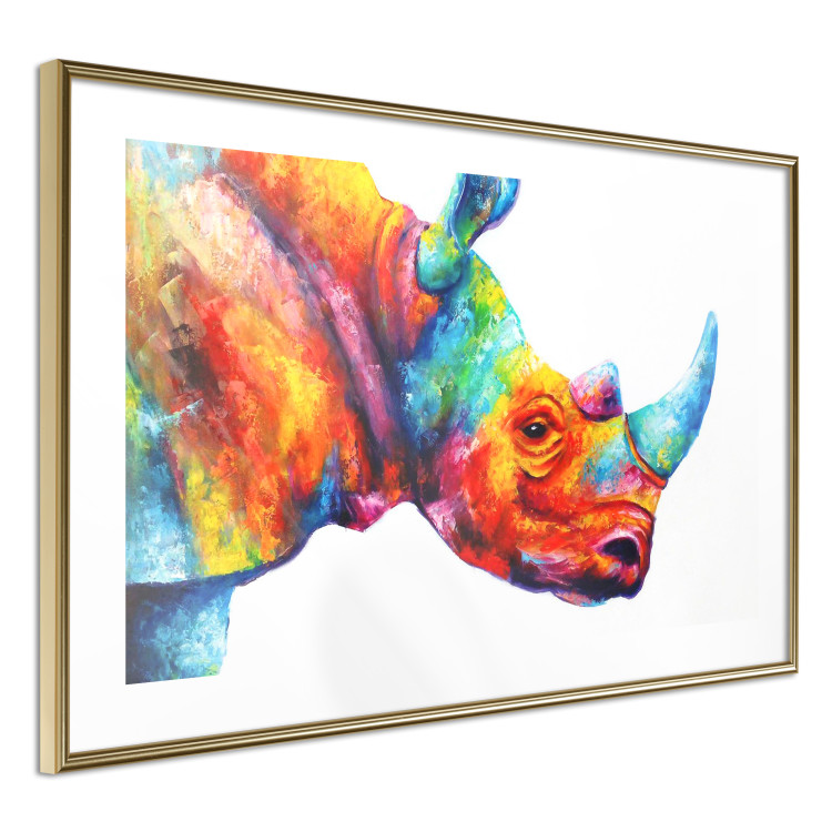 Poster Rainbow Rhinoceros - colorful and abstract animal on a white background 127204 additionalImage 7