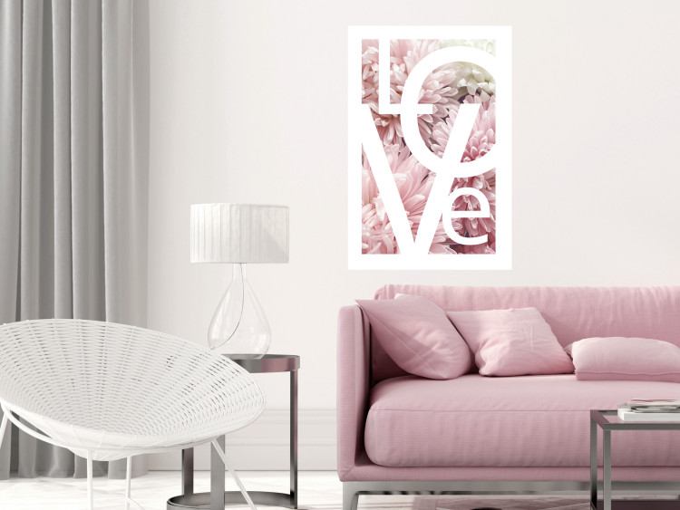 Poster Love - Letters - white inscriptions on background of pink flowers 127904 additionalImage 5