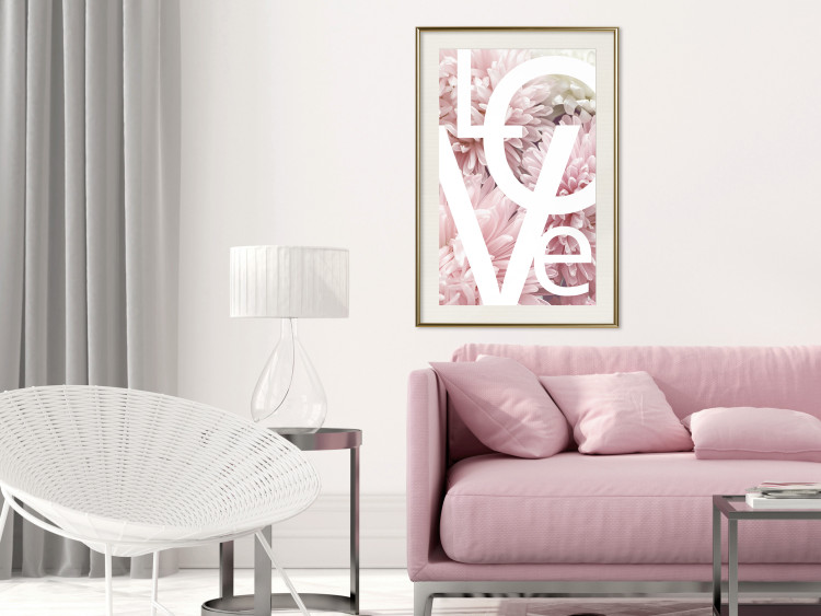 Poster Love - Letters - white inscriptions on background of pink flowers 127904 additionalImage 22