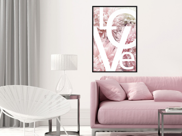 Poster Love - Letters - white inscriptions on background of pink flowers 127904 additionalImage 4