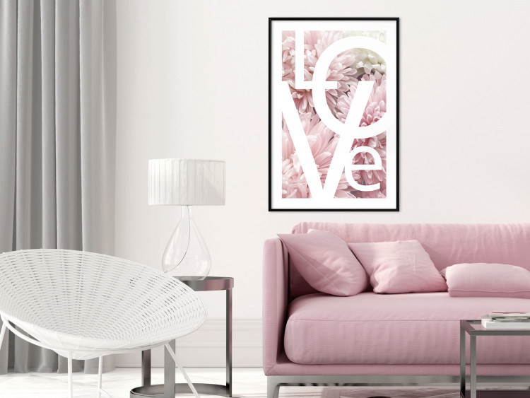 Poster Love - Letters - white inscriptions on background of pink flowers 127904 additionalImage 23