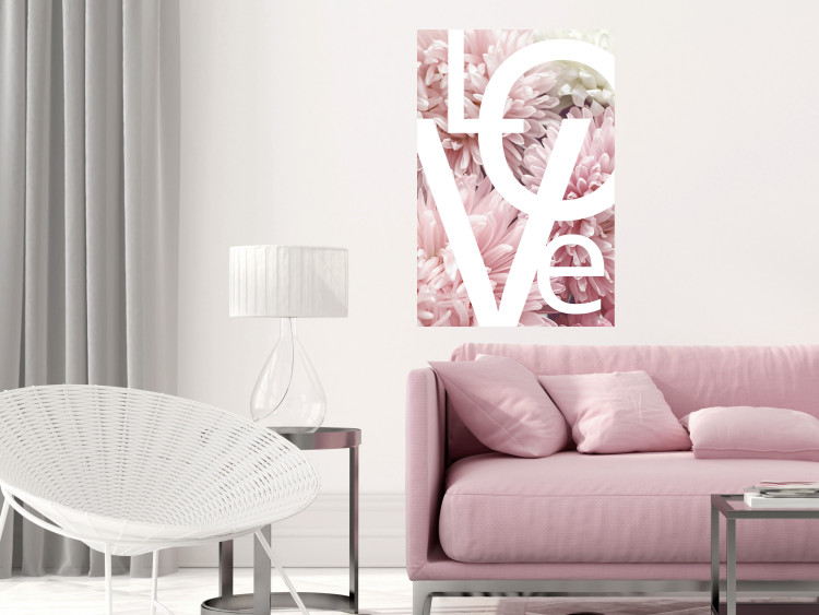 Poster Love - Letters - white inscriptions on background of pink flowers 127904 additionalImage 4