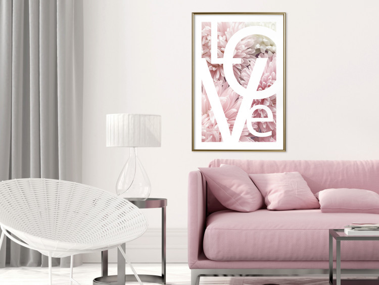 Poster Love - Letters - white inscriptions on background of pink flowers 127904 additionalImage 15